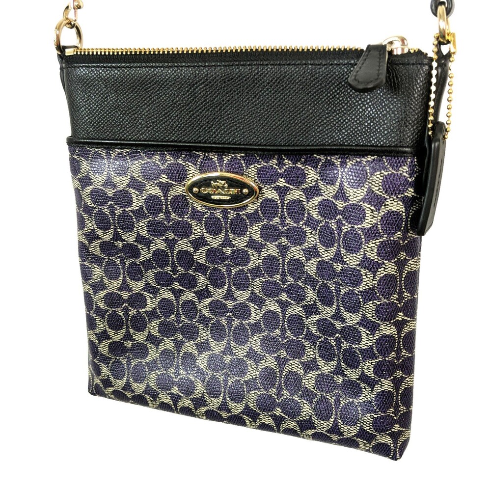 Coach Swingpack Purple Black Leather Coated Canvas Crossbody Purse Bag 52400